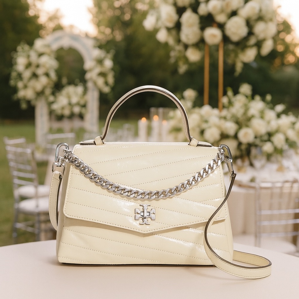 NEW Tory Burch Kira chevron Cream Textured Satchel/Crossbody Bag/Shoulder Bag